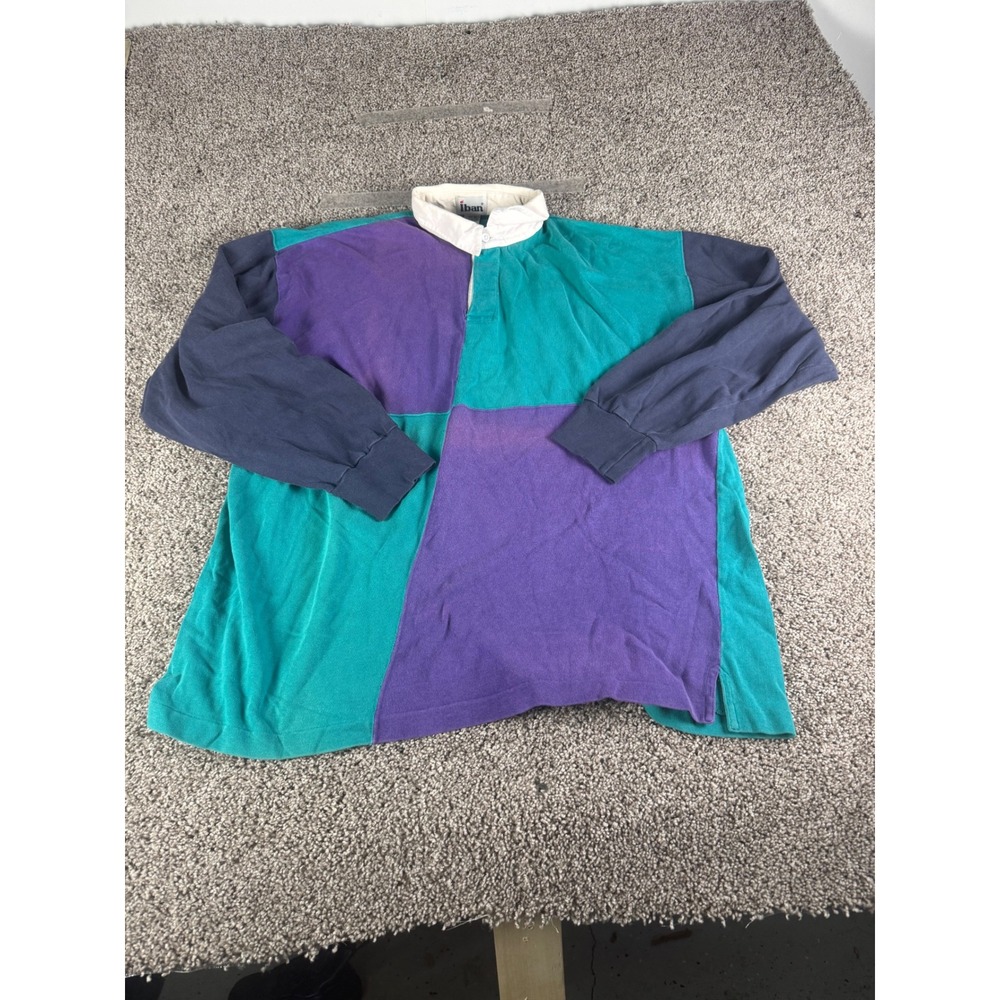 Barbarian Vintage Colorblock Rugby Shirt Mens XL Purple Teal Navy Blue 90s Retro